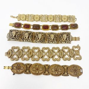 681 Collection Of 5 Vintage Ornate Link Bracelets